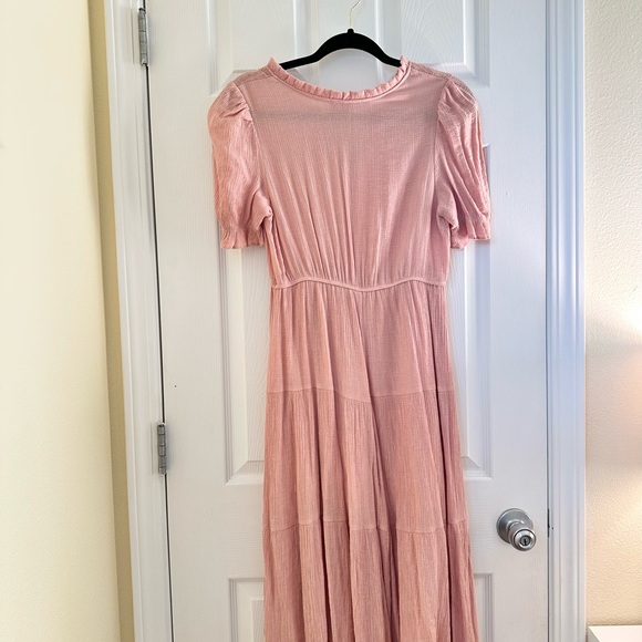 Sweet Wanderer Pink Midi Dress with Ruffle Details - Picture 3 of 3